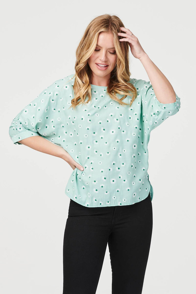 Green | Floral 3/4 Batwing Sleeve Blouse