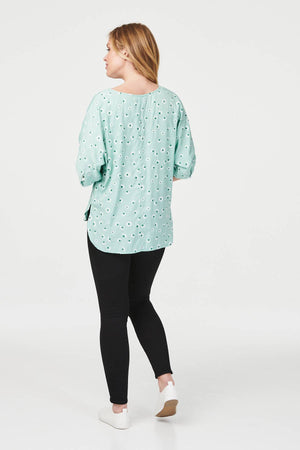 Green | Floral 3/4 Batwing Sleeve Blouse