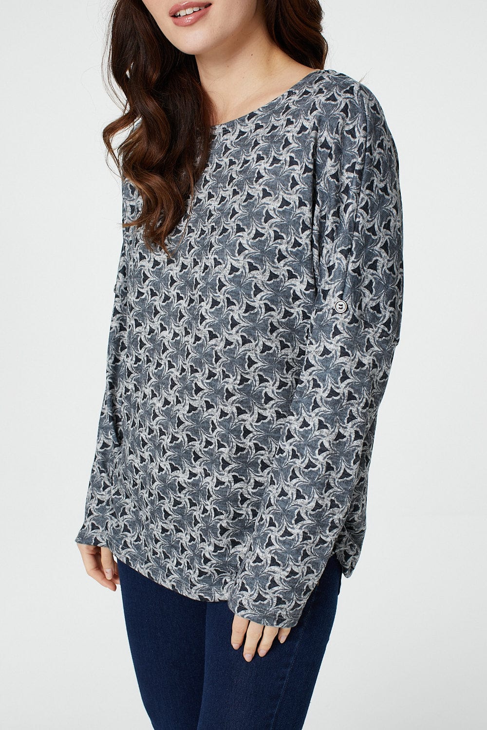 Grey | Geo Print Slouchy Sweatshirt