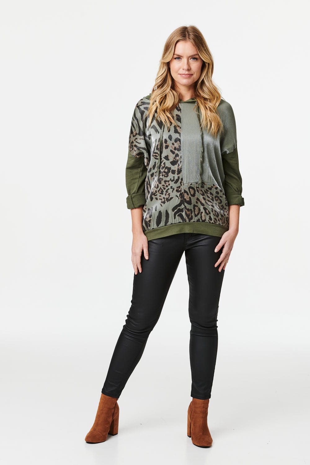 Khaki | Animal Print Hooded Jumper