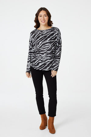 Grey | Zebra Print Slouchy Jumper