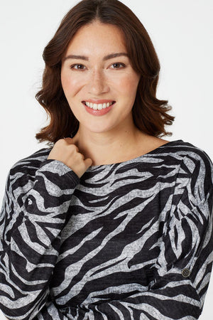 Grey | Zebra Print Slouchy Jumper