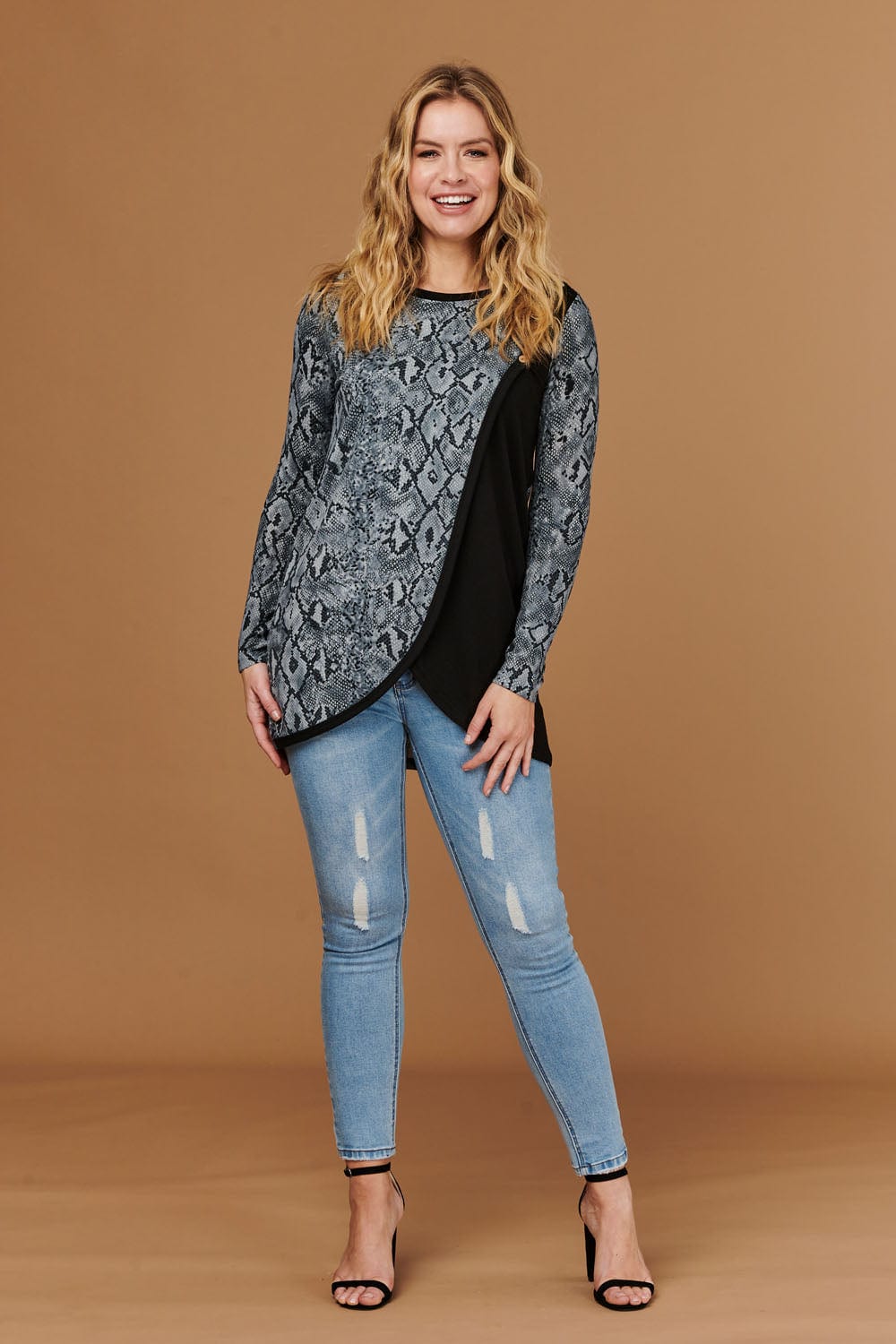 Blue | Snake Print Wrap Front Top