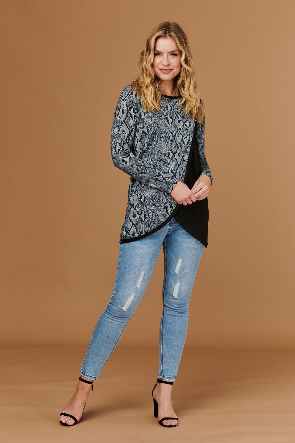 Blue | Snake Print Wrap Front Top