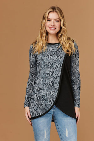 Blue | Snake Print Wrap Front Top