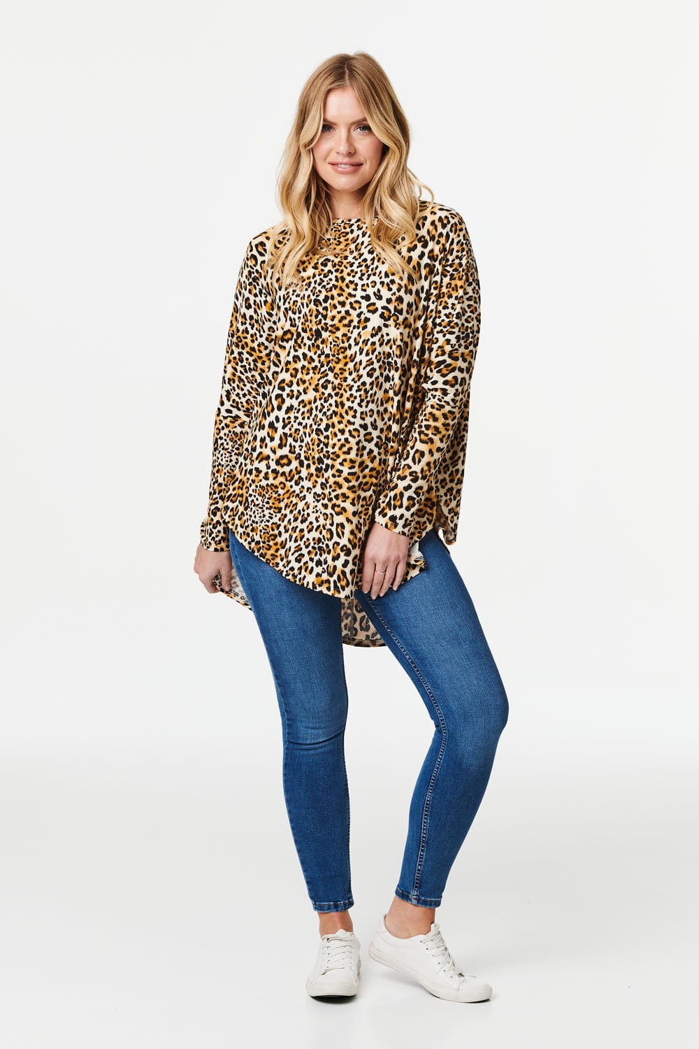 Beige | Animal Print Long Sleeve T-Shirt