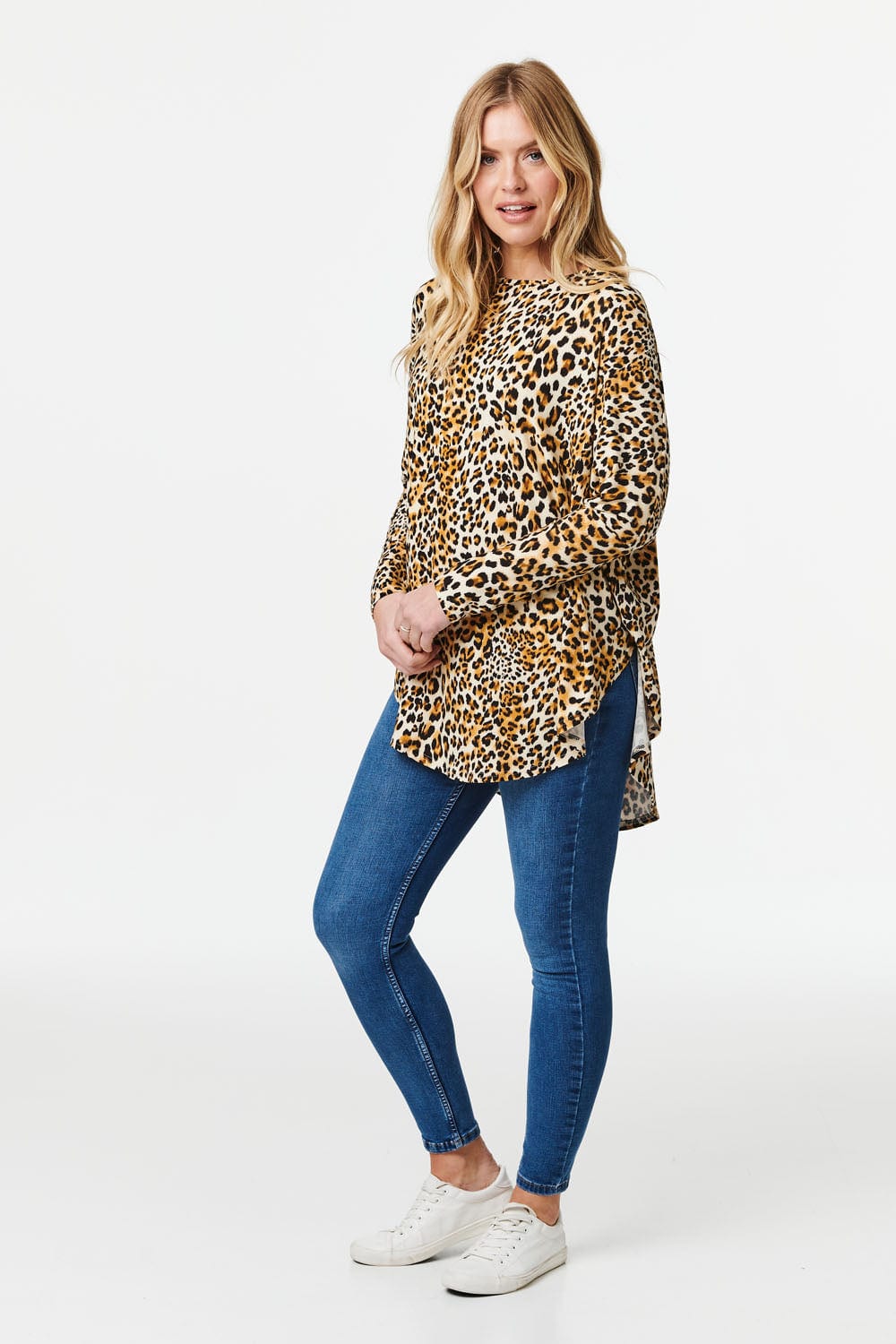 Beige | Animal Print Long Sleeve T-Shirt