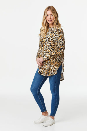 Beige | Animal Print Long Sleeve T-Shirt