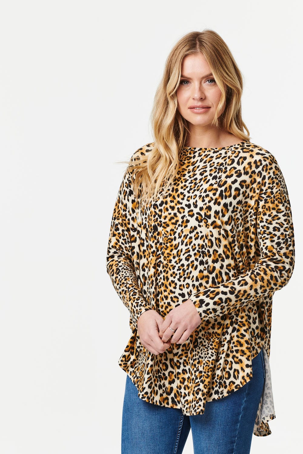 Beige | Animal Print Long Sleeve T-Shirt