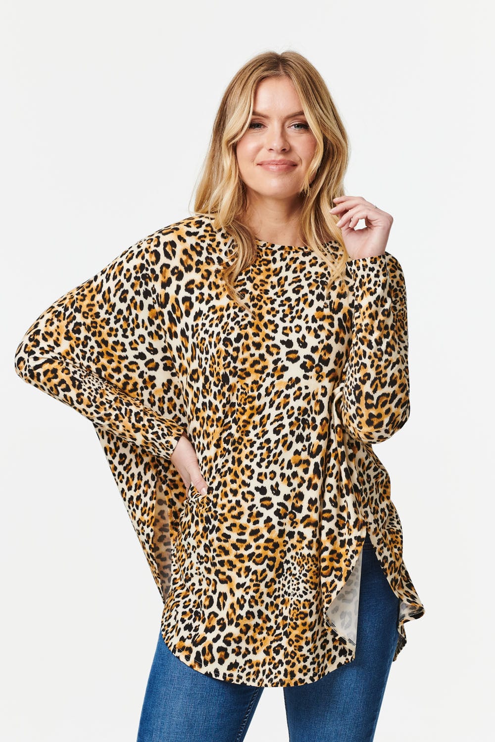 Beige | Animal Print Long Sleeve T-Shirt