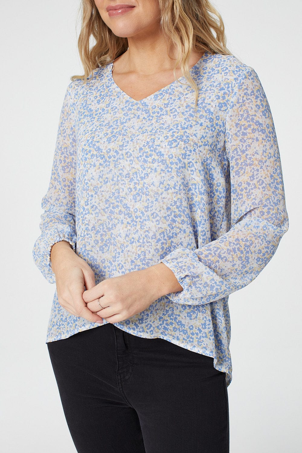 Blue | Ditsy Print Long Sleeve Blouse