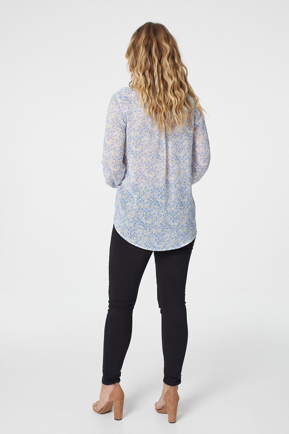 Blue | Ditsy Print Long Sleeve Blouse
