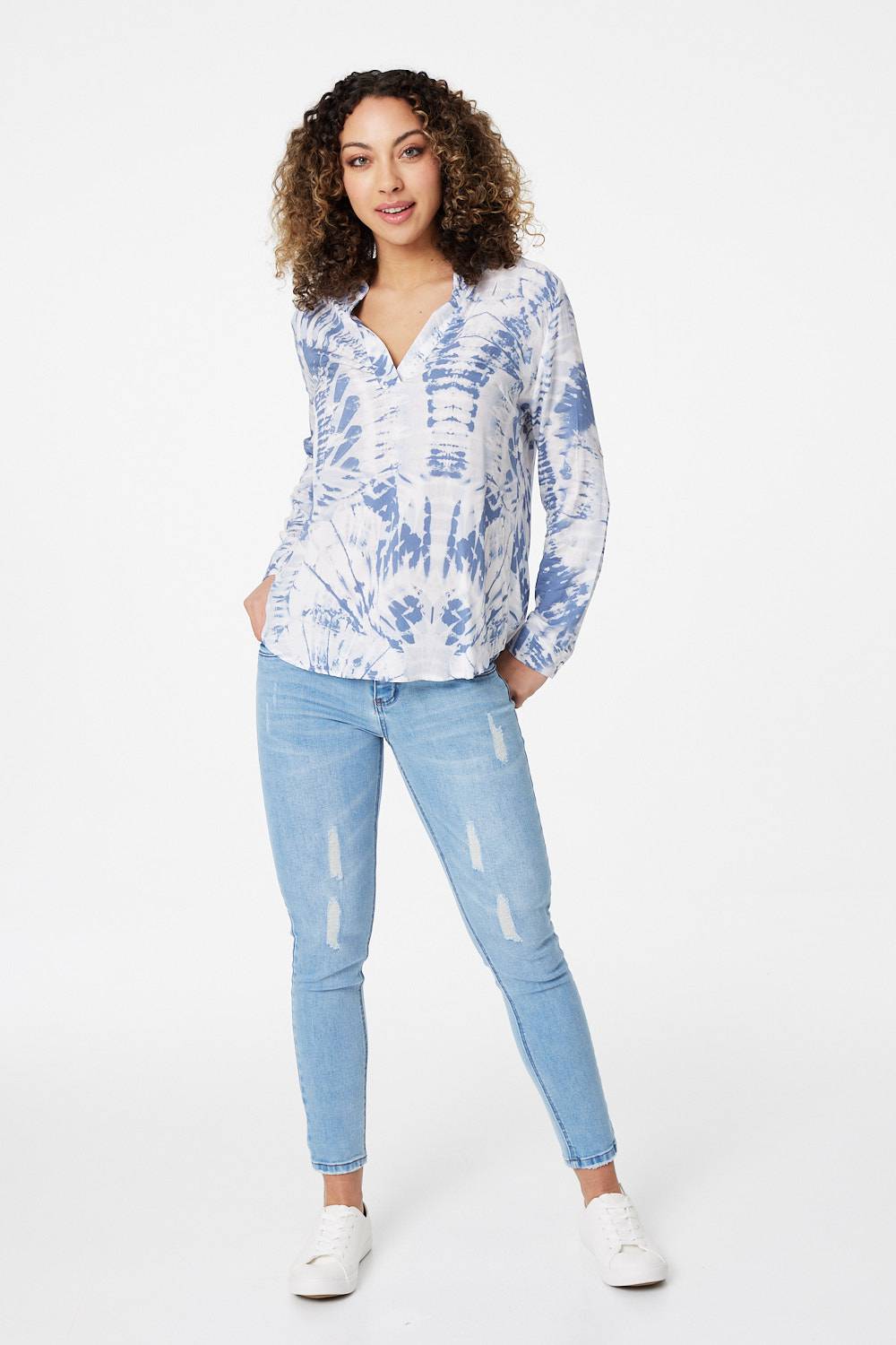 Blue | Tie Dye Long Sleeve Blouse