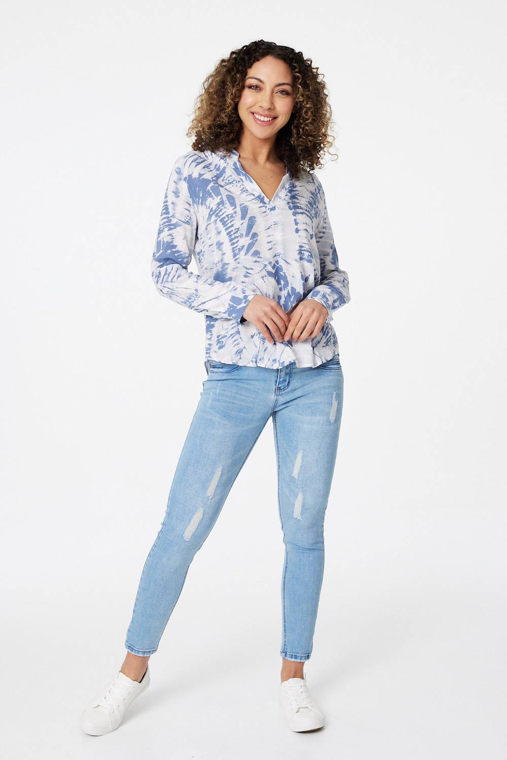 Blue | Tie Dye Long Sleeve Blouse