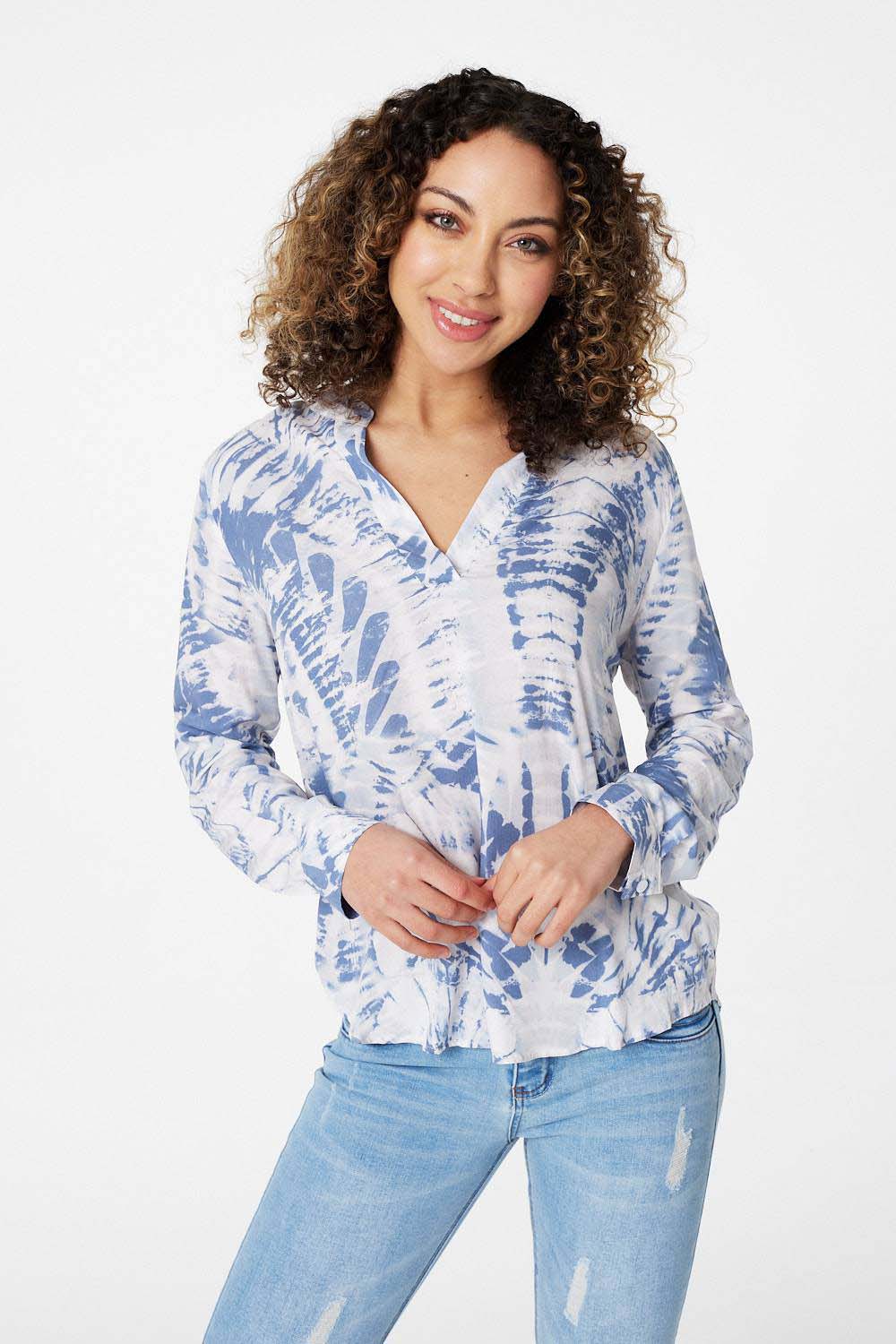 Blue | Tie Dye Long Sleeve Blouse