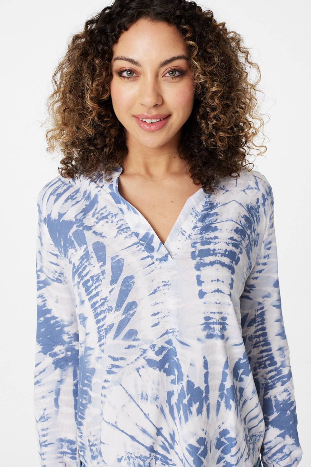 Blue | Tie Dye Long Sleeve Blouse