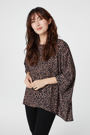 Beige | Animal Print Oversized Top