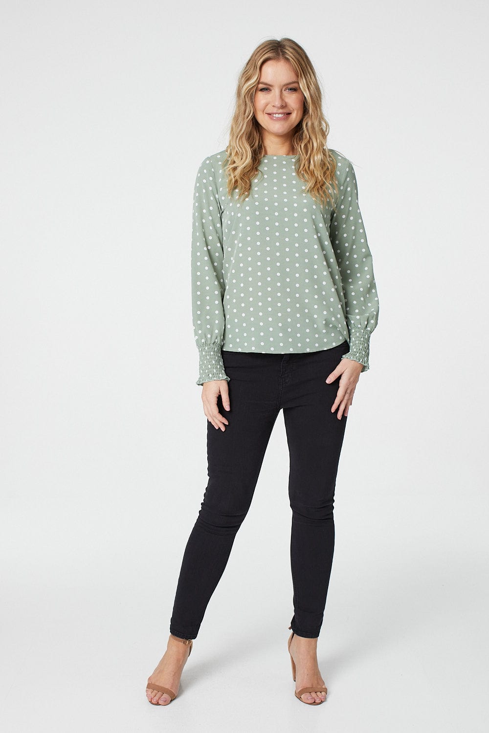 Green | Polka Dot Long Sleeve Blouse