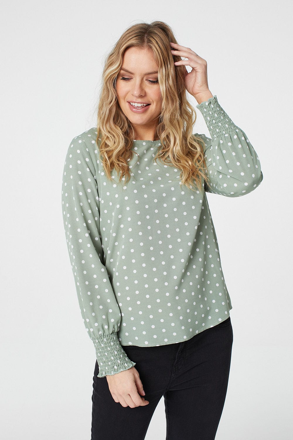 Green | Polka Dot Long Sleeve Blouse