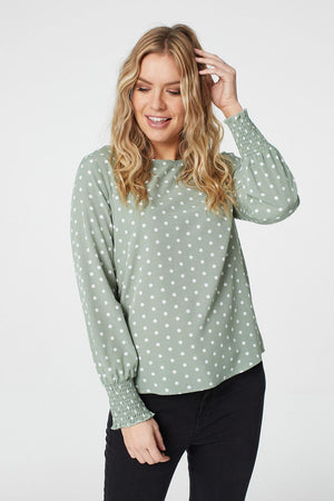 Green | Polka Dot Long Sleeve Blouse