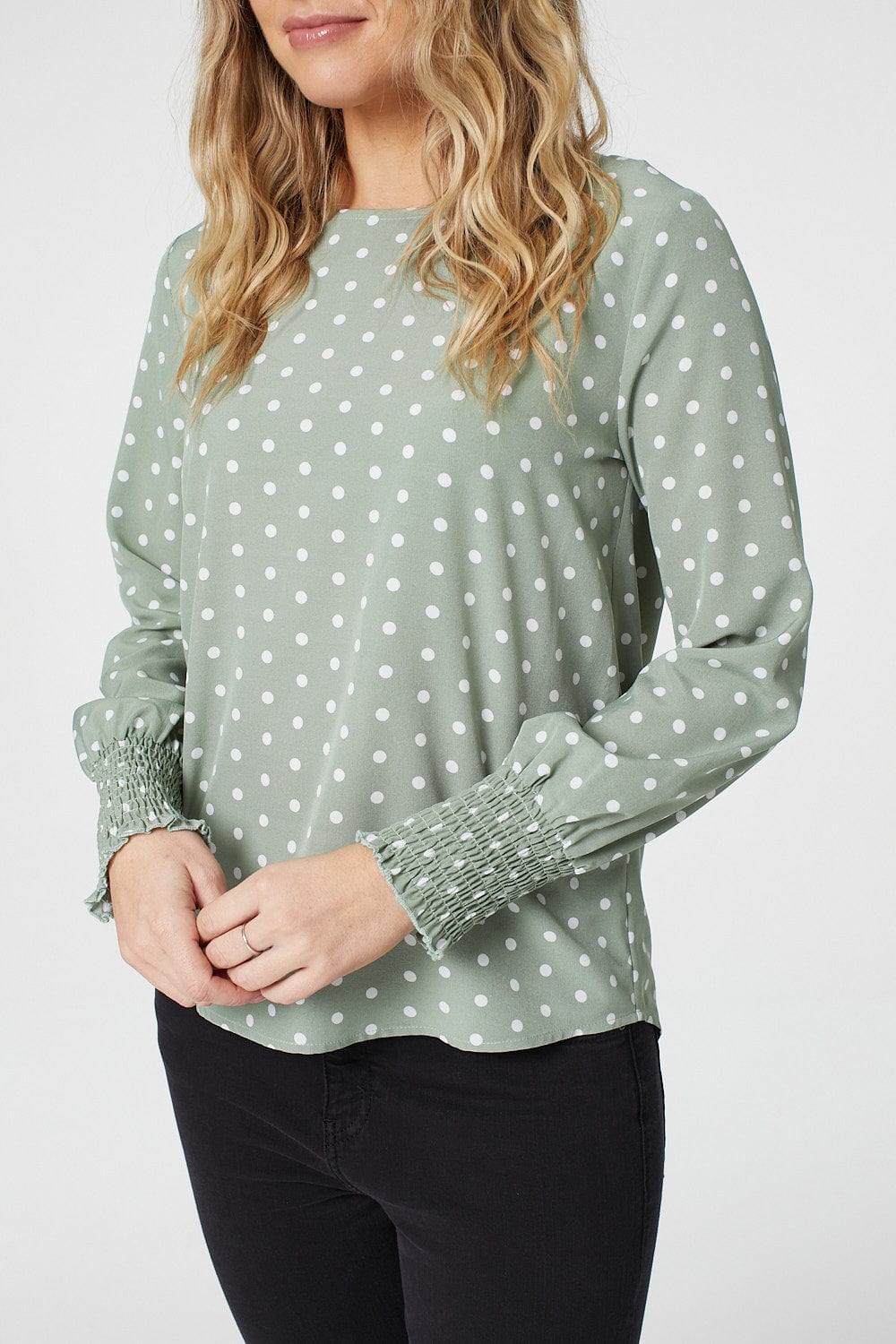Green | Polka Dot Long Sleeve Blouse
