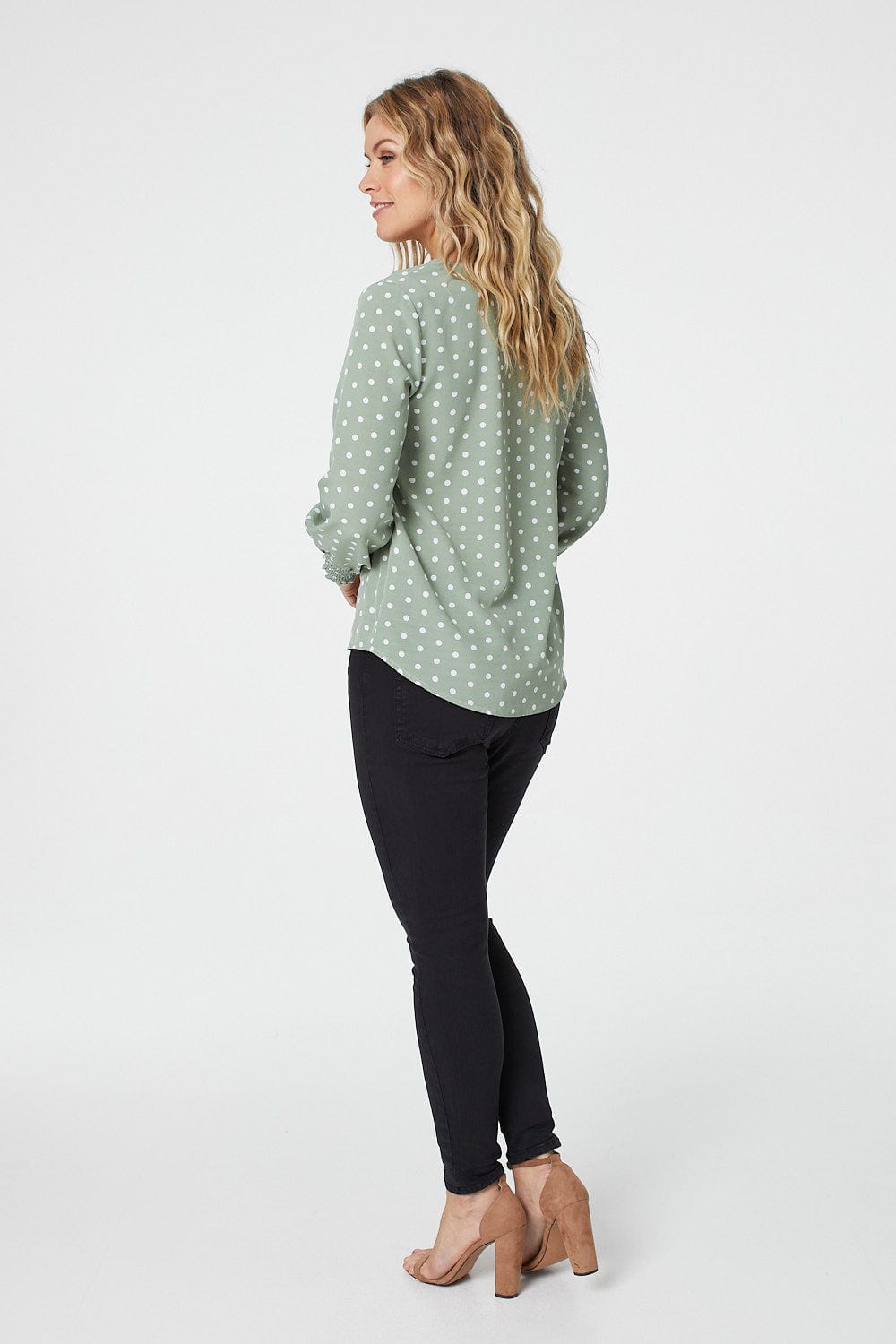Green | Polka Dot Long Sleeve Blouse