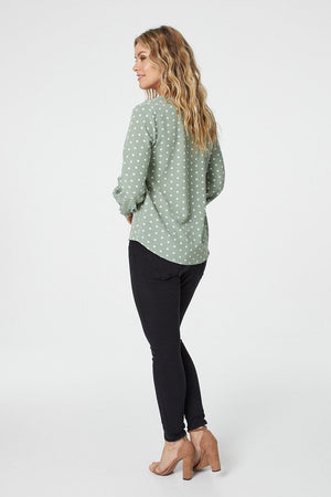 Green | Polka Dot Long Sleeve Blouse