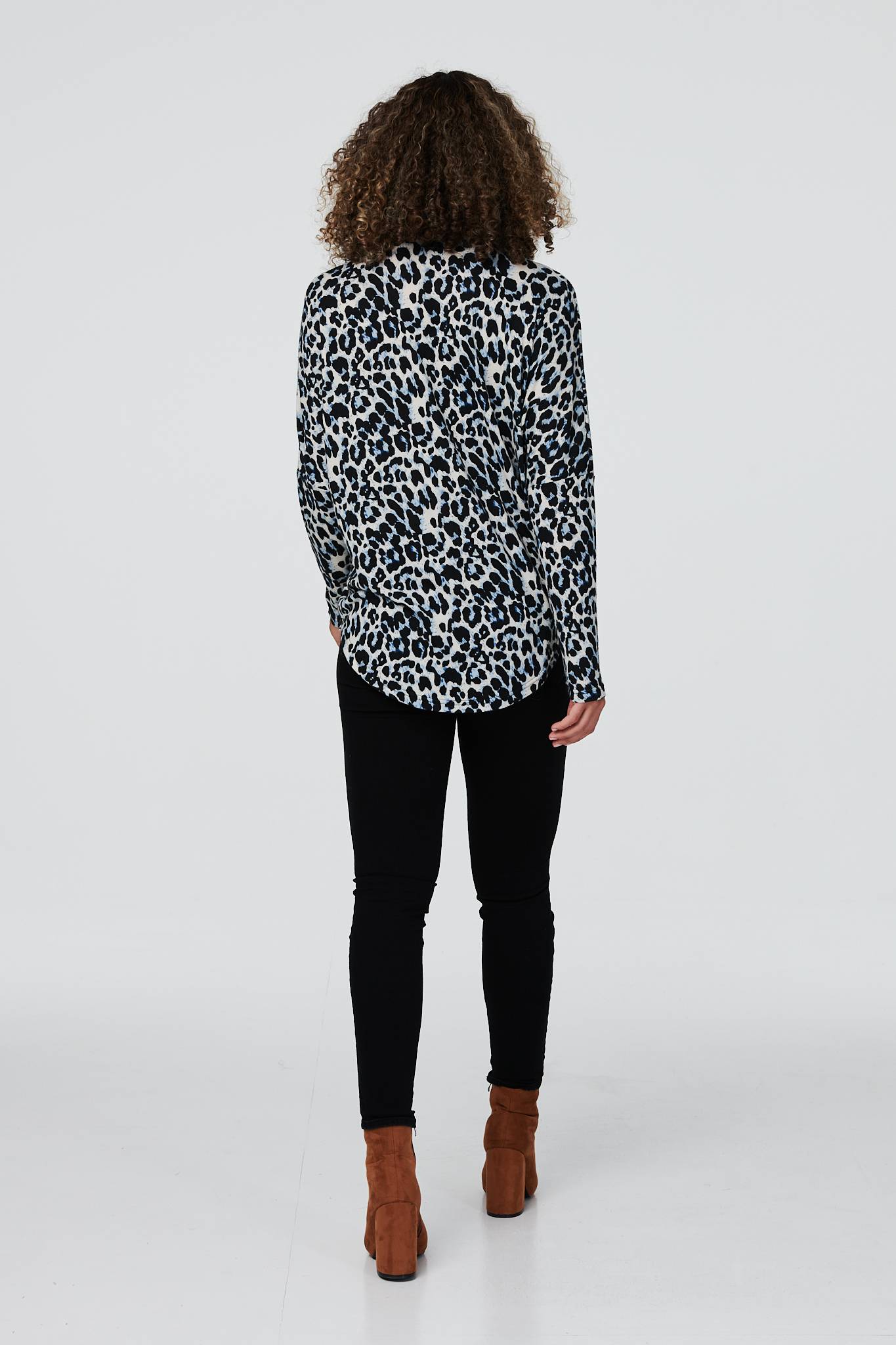 Blue | Animal Print Zip Front Jumper