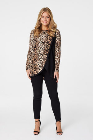 Beige | Animal Print Wrap Front T-Shirt