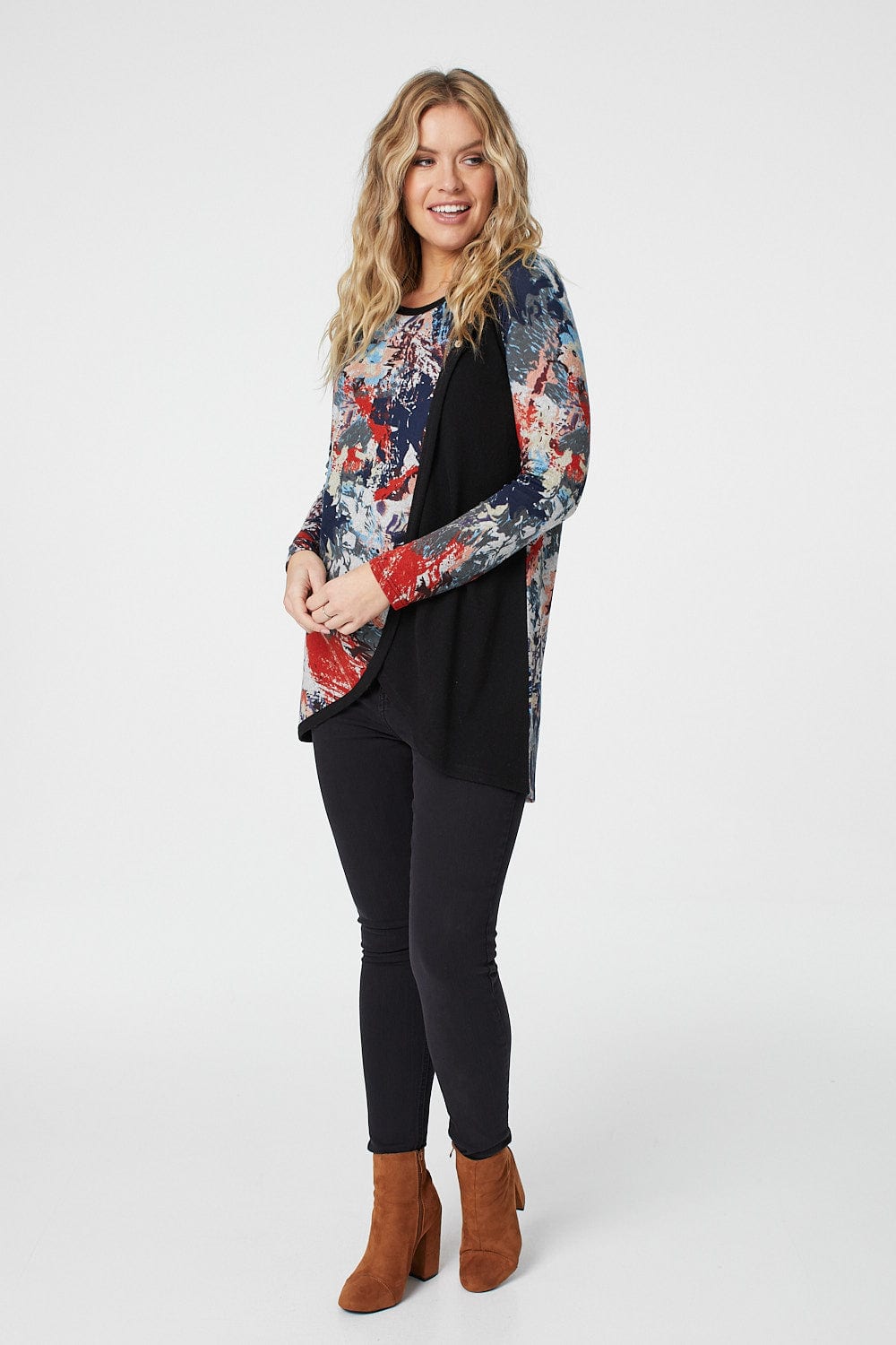 Red | Brushstroke Print Wrap Font Top
