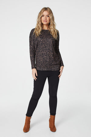 Beige | Animal Print Relaxed Jumper