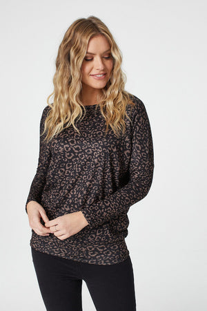 Beige | Animal Print Relaxed Jumper