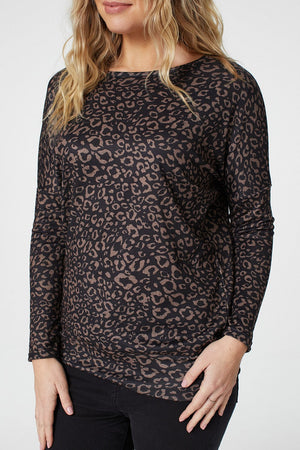 Beige | Animal Print Relaxed Jumper