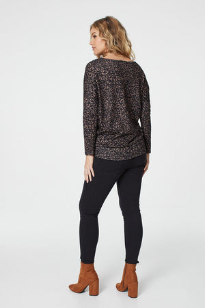 Beige | Animal Print Relaxed Jumper