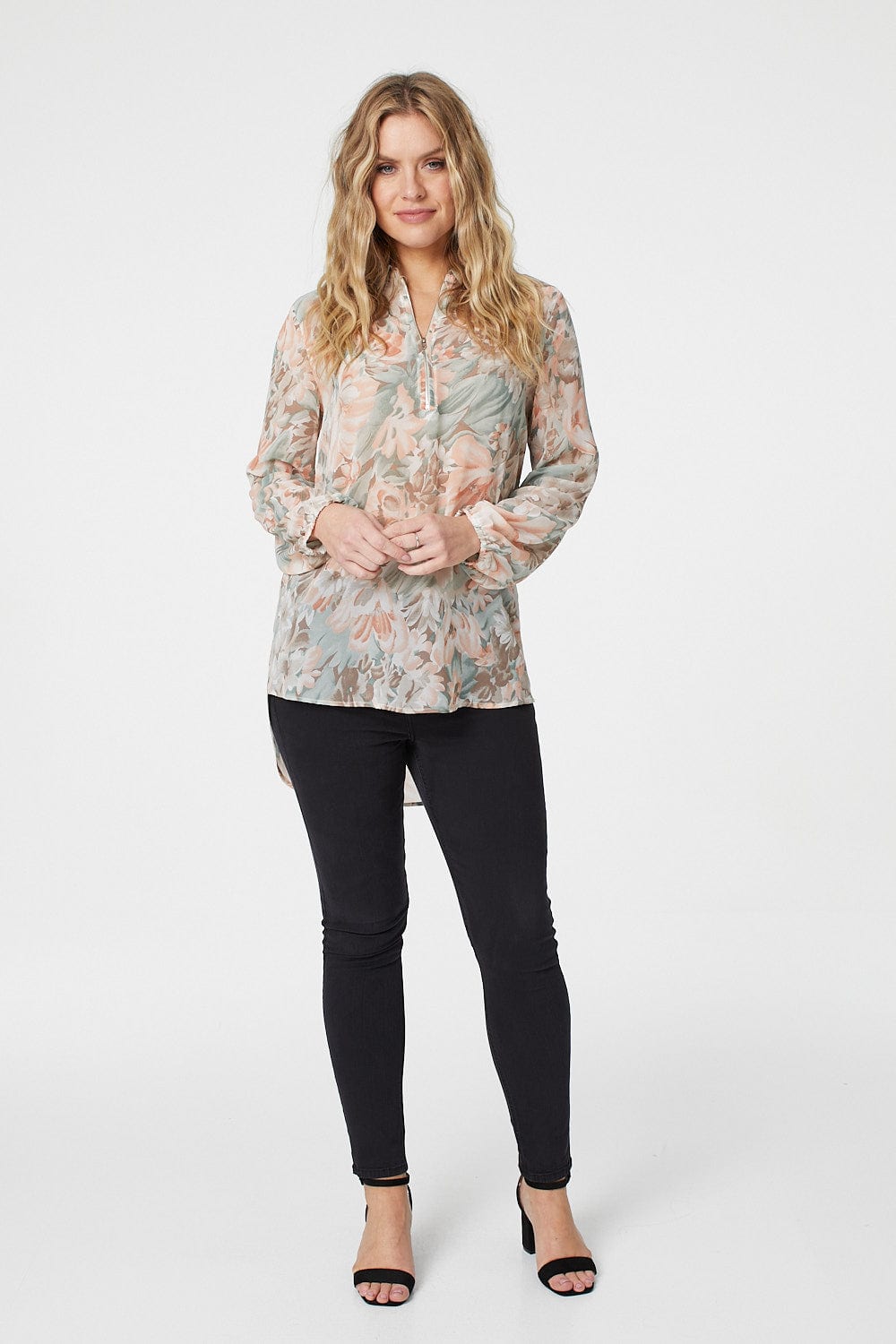 Green | Floral Semi Sheer Blouse