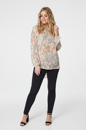 Green | Floral Semi Sheer Blouse