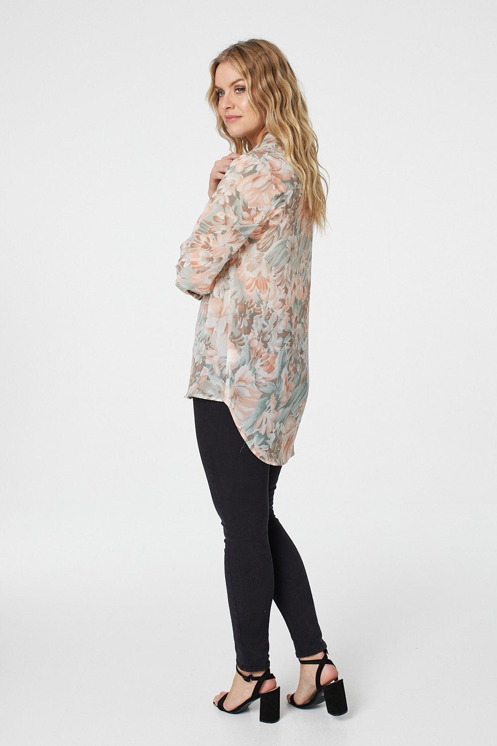 Green | Floral Semi Sheer Blouse
