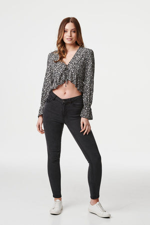 Black | Ditsy Floral Cropped Blouse