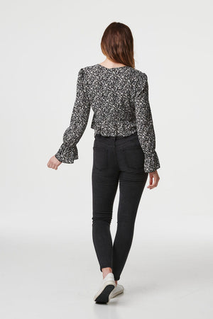 Black | Ditsy Floral Cropped Blouse
