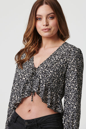 Black | Ditsy Floral Cropped Blouse
