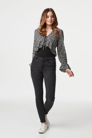 Black | Ditsy Floral Cropped Blouse