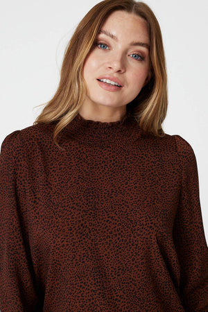 Brown | Ditsy Print Long Sleeve Blouse
