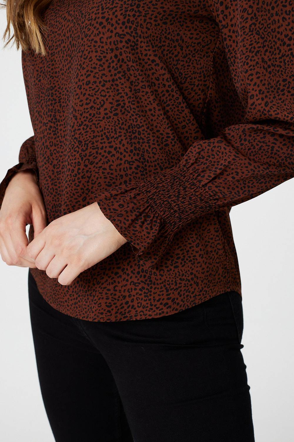 Brown | Ditsy Print Long Sleeve Blouse