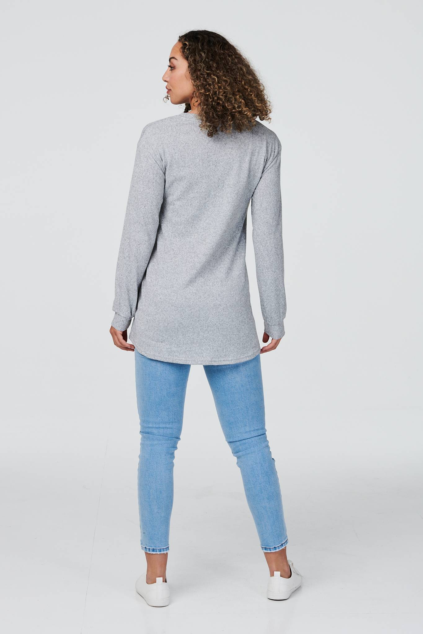 Grey | Star Print Relaxed Longline Jumper
