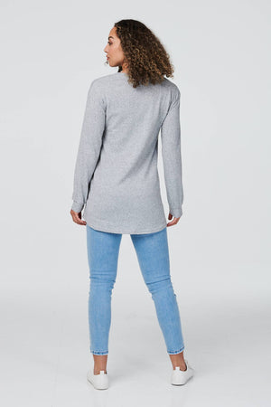 Grey | Star Print Relaxed Longline Jumper