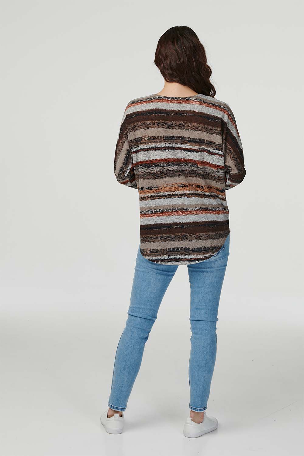 Brown | Striped Zip Front Jumper