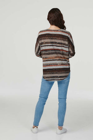 Brown | Striped Zip Front Jumper