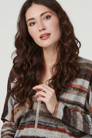 Brown | Striped Zip Front Jumper