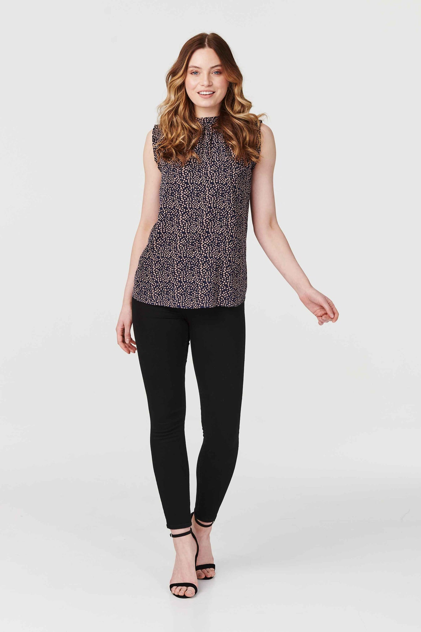 Navy | Polka Dot High Neck Vest Top