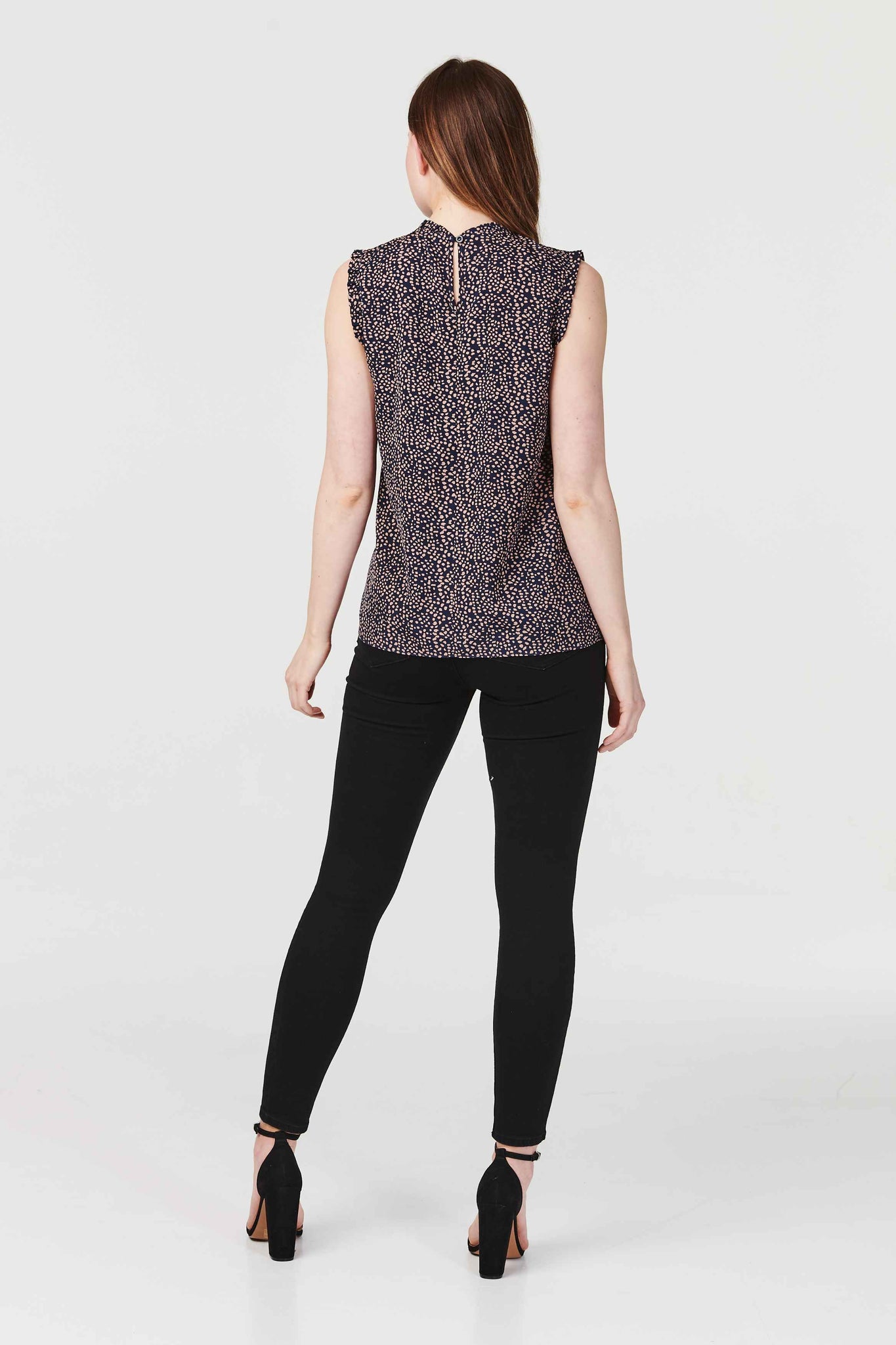 Navy | Polka Dot High Neck Vest Top